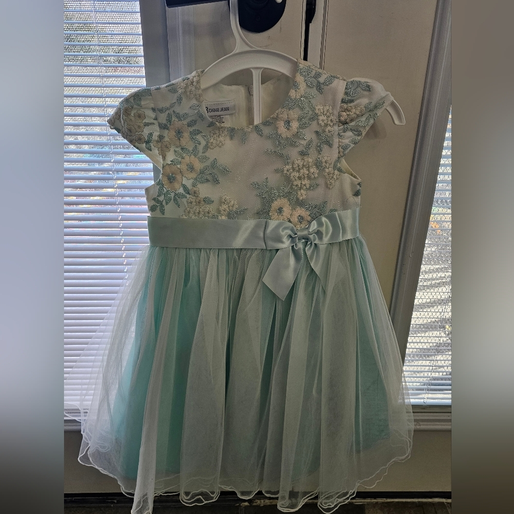 Kids Floral Dress - Mint and White, Size 4T